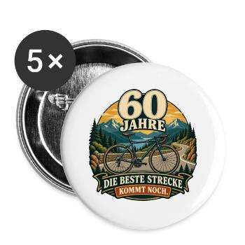 60 Jahre Die beste Strecke kommt noch - Buttons groß 56 mm (5er Pack) - Weiß - Vorne