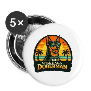 Dobermann mit Sonnenbrille am Strand im Retrolook - Buttons groß 56 mm (5er Pack) - Weiß - Vorne