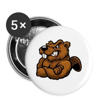 Frecher Biber mit verschränkten Armen im Comicstil - Buttons groß 56 mm (5er Pack) - Weiß - Vorne