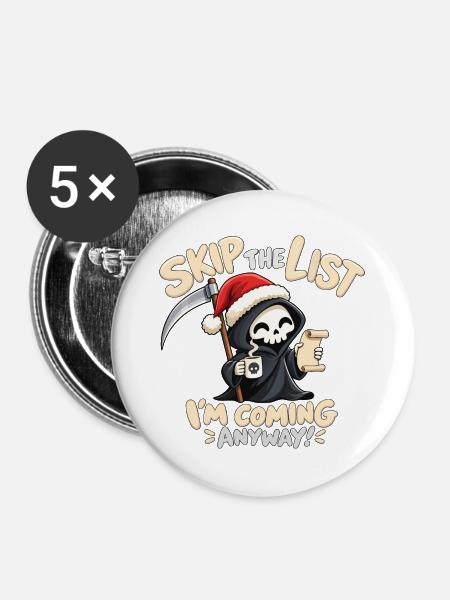 Sensenmann Weihnachten schwarzer Humor - Buttons groß 56 mm (5er Pack) - Weiß
