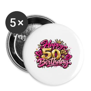 Herzlichen Glückwunsch zum 50. Geburtstag Pink Graffiti: Immer noch eine Königin! - Buttons groß 56 mm (5er Pack) - Weiß - Vorne
