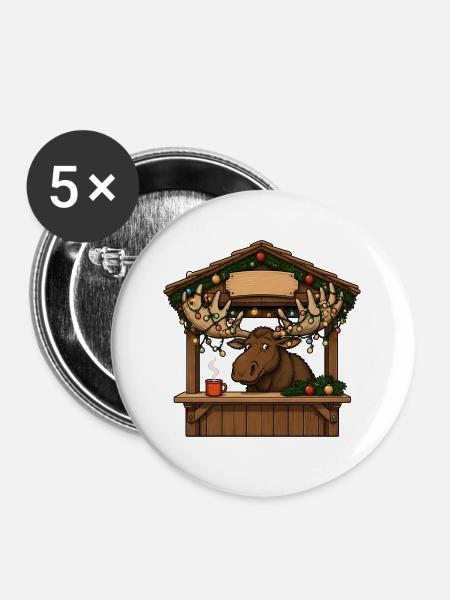 Elch Weihnachtsmarkt Lichterkette Comic T-Shirt - Buttons groß 56 mm (5er Pack) - Weiß