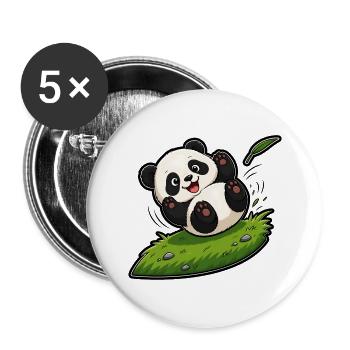 Kugel Panda Baby Rollen Hügel Comic Kinder T-Shirt - Buttons groß 56 mm (5er Pack) - Weiß - Vorne