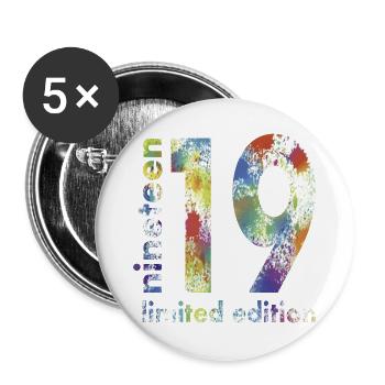 19. Geburtstag Limited Edition Geschenk - Buttons groß 56 mm (5er Pack) - Weiß - Vorne
