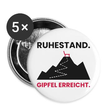 Rente am Gipfel angekommen - Buttons groß 56 mm (5er Pack) - Weiß - Vorne
