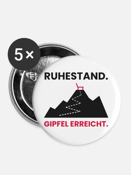 Rente am Gipfel angekommen - Buttons groß 56 mm (5er Pack) - Weiß