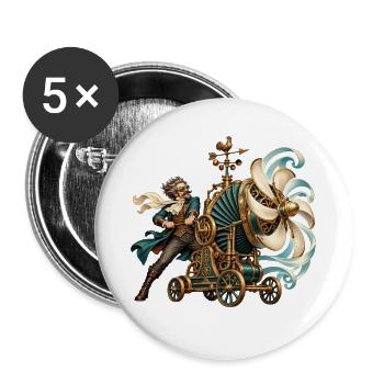 Steampunk-Erfinder an der Windmaschine - Buttons groß 56 mm (5er Pack) - Weiß - Vorne