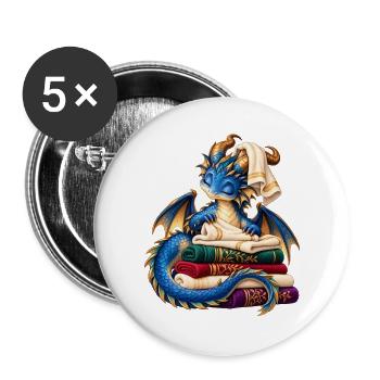 Blauer Drache auf einem Stapel Handtücher - Buttons groß 56 mm (5er Pack) - Weiß - Vorne