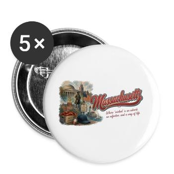 Massachusetts Retro Vintage Bay State Design - Buttons groß 56 mm (5er Pack) - Weiß - Vorne