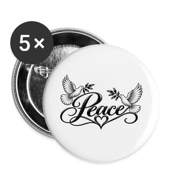 Friedenstauben Ornament - Buttons groß 56 mm (5er Pack) - Weiß - Vorne