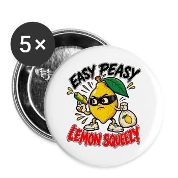 Easy Peasy Lemon Squeezy – Freche Zitrone - Buttons groß 56 mm (5er Pack) - Weiß - Vorne