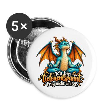 Ich bin tiefenentspannt – Lustiger Yoga-Drache - Buttons groß 56 mm (5er Pack) - Weiß - Vorne