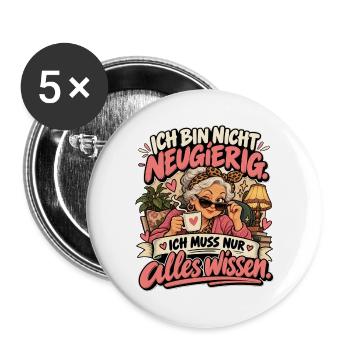 Neugierige Großmutter Spruch - Buttons groß 56 mm (5er Pack) - Weiß - Vorne