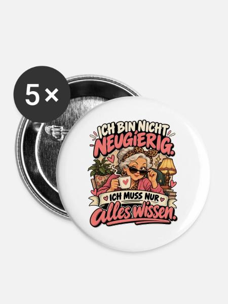 Neugierige Großmutter Spruch - Buttons groß 56 mm (5er Pack) - Weiß