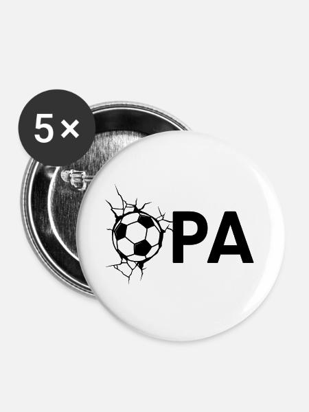 Opa mit Fußball – Schwarz - Buttons groß 56 mm (5er Pack) - Weiß