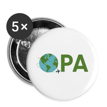 Opa mit Weltreise – Grün - Buttons groß 56 mm (5er Pack) - Weiß - Vorne