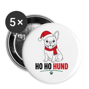 Weihnachts-Hund im Santa-Look - Buttons groß 56 mm (5er Pack) - Weiß - Vorne
