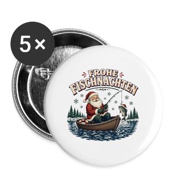 Frohe Fischnacht Weihnachtsfischer - Buttons groß 56 mm (5er Pack) - Weiß - Vorne