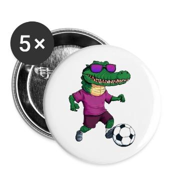 Alligator Fussball Krokodil - Buttons groß 56 mm (5er Pack) - Weiß - Vorne