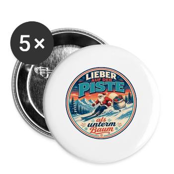 Weihnachtsspaß Schneepiste  - Buttons groß 56 mm (5er Pack) - Weiß - Vorne