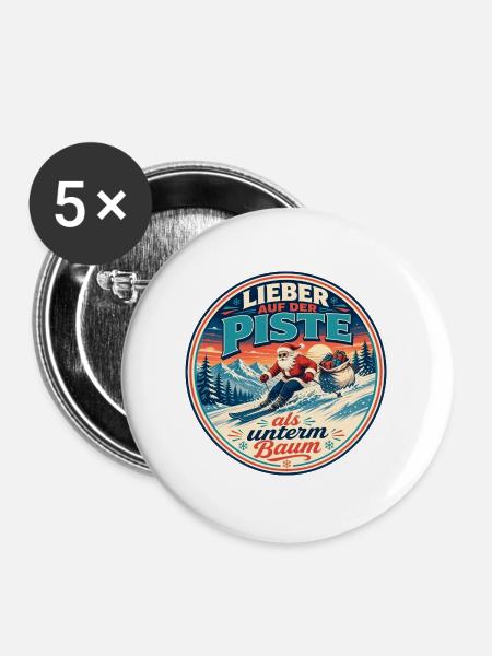Weihnachtsspaß Schneepiste - Buttons groß 56 mm (5er Pack) - Weiß