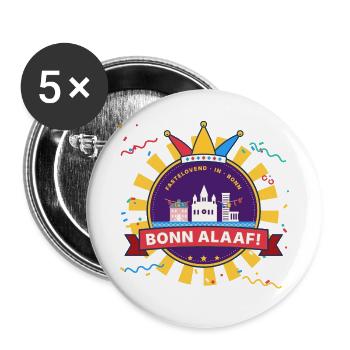 Bonn Alaaf Karneval Emblem Weiberfastnacht - Buttons groß 56 mm (5er Pack) - Weiß - Vorne