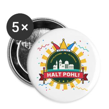 Halt Pohl Mönchengladbach Karneval Emblem - Buttons groß 56 mm (5er Pack) - Weiß - Vorne