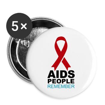 Rotes AIDS-Gedächtnisband - Buttons groß 56 mm (5er Pack) - Weiß - Vorne