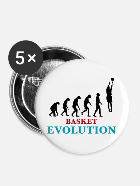 Entwicklung des Basketballs - Buttons groß 56 mm (5er Pack) - Weiß