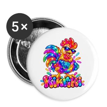 Buntes Huhn mit Sonnenbrille - Buttons groß 56 mm (5er Pack) - Weiß - Vorne