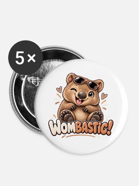 Wombastic Wombat Sonnenbrille - Buttons groß 56 mm (5er Pack) - Weiß