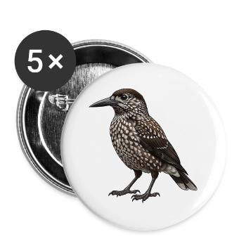Dünnschnabelnussknacker – Vogelillustration - Buttons groß 56 mm (5er Pack) - Weiß - Vorne