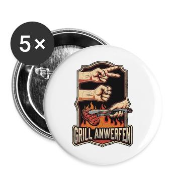 Schere Stein Grillen - Buttons groß 56 mm (5er Pack) - Weiß - Vorne