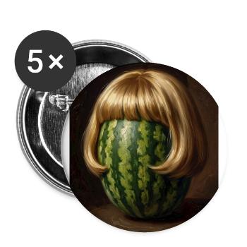 Wassermelone Bob Perücke - Buttons groß 56 mm (5er Pack) - Weiß - Vorne