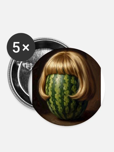 Wassermelone Bob Perücke - Buttons groß 56 mm (5er Pack) - Weiß