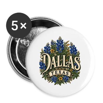 Dallas Texas Blumenbouquet Design - Buttons groß 56 mm (5er Pack) - Weiß - Vorne