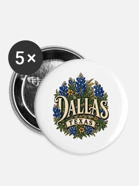 Dallas Texas Blumenbouquet Design - Buttons groß 56 mm (5er Pack) - Weiß