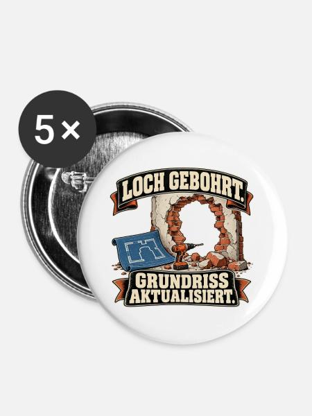 Loch gebohrt Grundriss aktualisiert - Buttons groß 56 mm (5er Pack) - Weiß