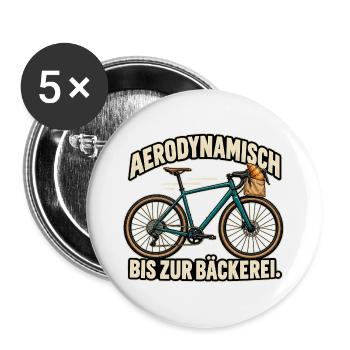 Aerodynamisch bis zur Bäckerei - Buttons groß 56 mm (5er Pack) - Weiß - Vorne