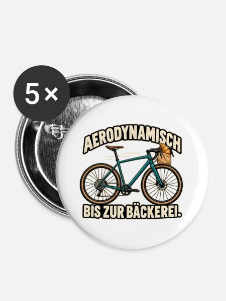 Aerodynamisch bis zur Bäckerei - Buttons groß 56 mm (5er Pack) - Weiß
