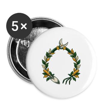 Gartenmotiv personalisierbar mit Namen und Garteng - Buttons groß 56 mm (5er Pack) - Weiß - Vorne