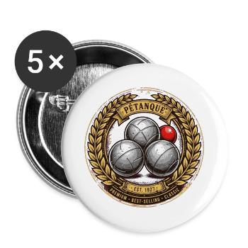 Pétanque, Bowler, ich mag Pétanque - Buttons groß 56 mm (5er Pack) - Weiß - Vorne