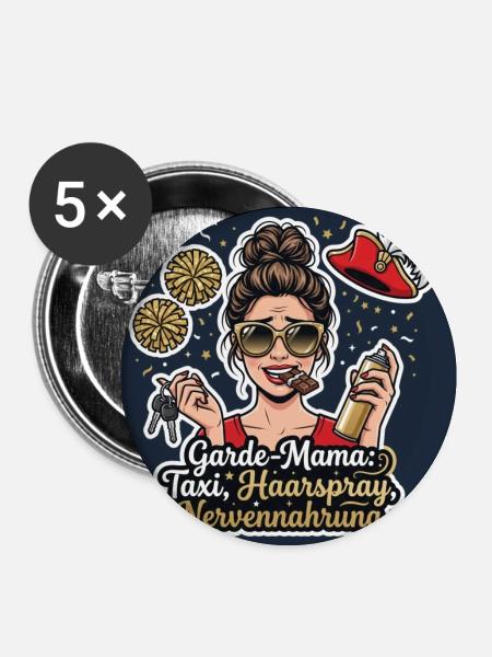 Garde-Mama – Taxi, Haarspray, Nerven - Buttons groß 56 mm (5er Pack) - Weiß