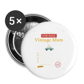 Vintage-Mama zum Verkauf lustiges Mama-Geschenk-T-Shirt - Buttons groß 56 mm (5er Pack) - Weiß - Vorne