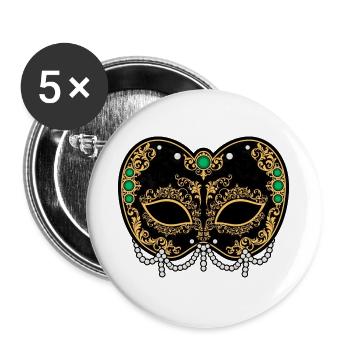 Prunkvolle venezianische Maskenmaske - Buttons groß 56 mm (5er Pack) - Weiß - Vorne
