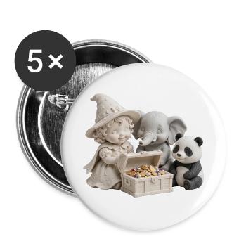 Verspieltes Schatz-Trio - Buttons groß 56 mm (5er Pack) - Weiß - Vorne