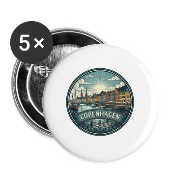 Kopenhagen, Dänemark Reiseabzeichen Nyhavn Souvenir - Buttons groß 56 mm (5er Pack) - Weiß - Vorne