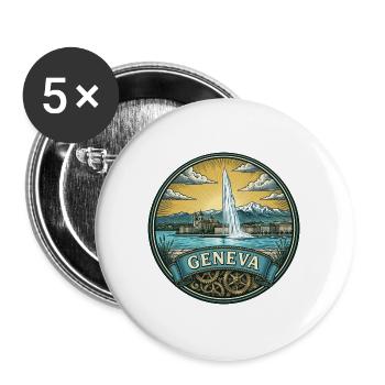 Genfer Schweiz Reiseabzeichen Jet d'Eau Geschenk - Buttons groß 56 mm (5er Pack) - Weiß - Vorne