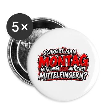 Montag Mittelfinger Provokationsdesign - Buttons groß 56 mm (5er Pack) - Weiß - Vorne