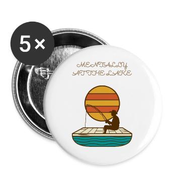 Mentally At The Lake Lustiges Angeln Retro - Buttons groß 56 mm (5er Pack) - Weiß - Vorne